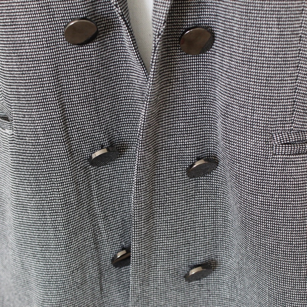 Black & White Micro-Check Print Open Front Double-Breasted Blazer - Picture 2 of 9